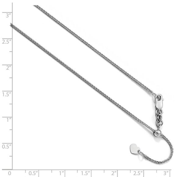 1mm 10k White Gold Adjustable Solid Wheat Chain Necklace, 22 Inch - Picture 2 of 5